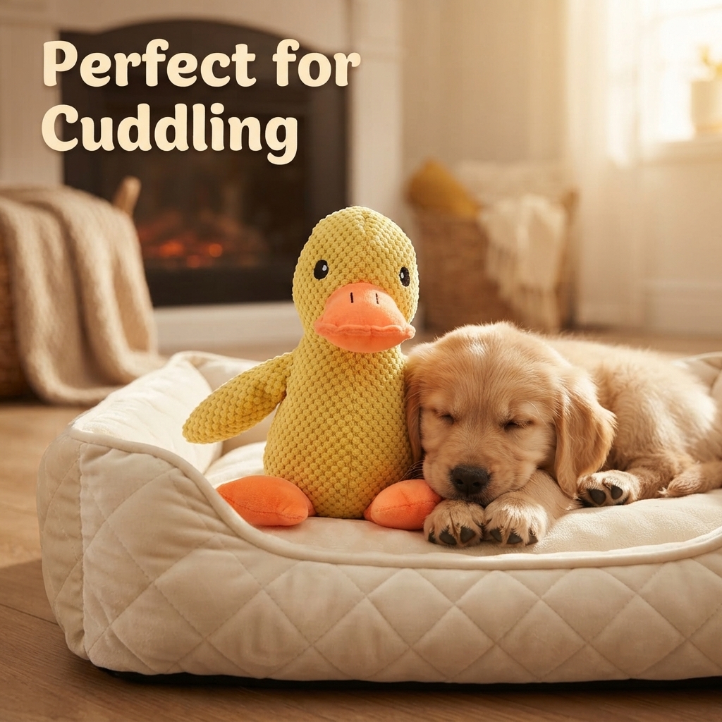 Dog Toy: Little Yellow Duck Plush Pet Toy—Self-Entertaining, Durable, Teething, and Squeaky Toy for Small to Medium-Sized Dogs