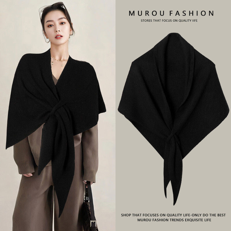Casual Wool Triangle Scarf for Women: Autumn/Winter Neck Warmer, Solid-Color Oversized Shawl, Perfect for Layering in Air-Conditioned Rooms
