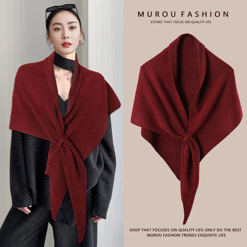 Casual Wool Triangle Scarf for Women: Autumn/Winter Neck Warmer, Solid-Color Oversized Shawl, Perfect for Layering in Air-Conditioned Rooms