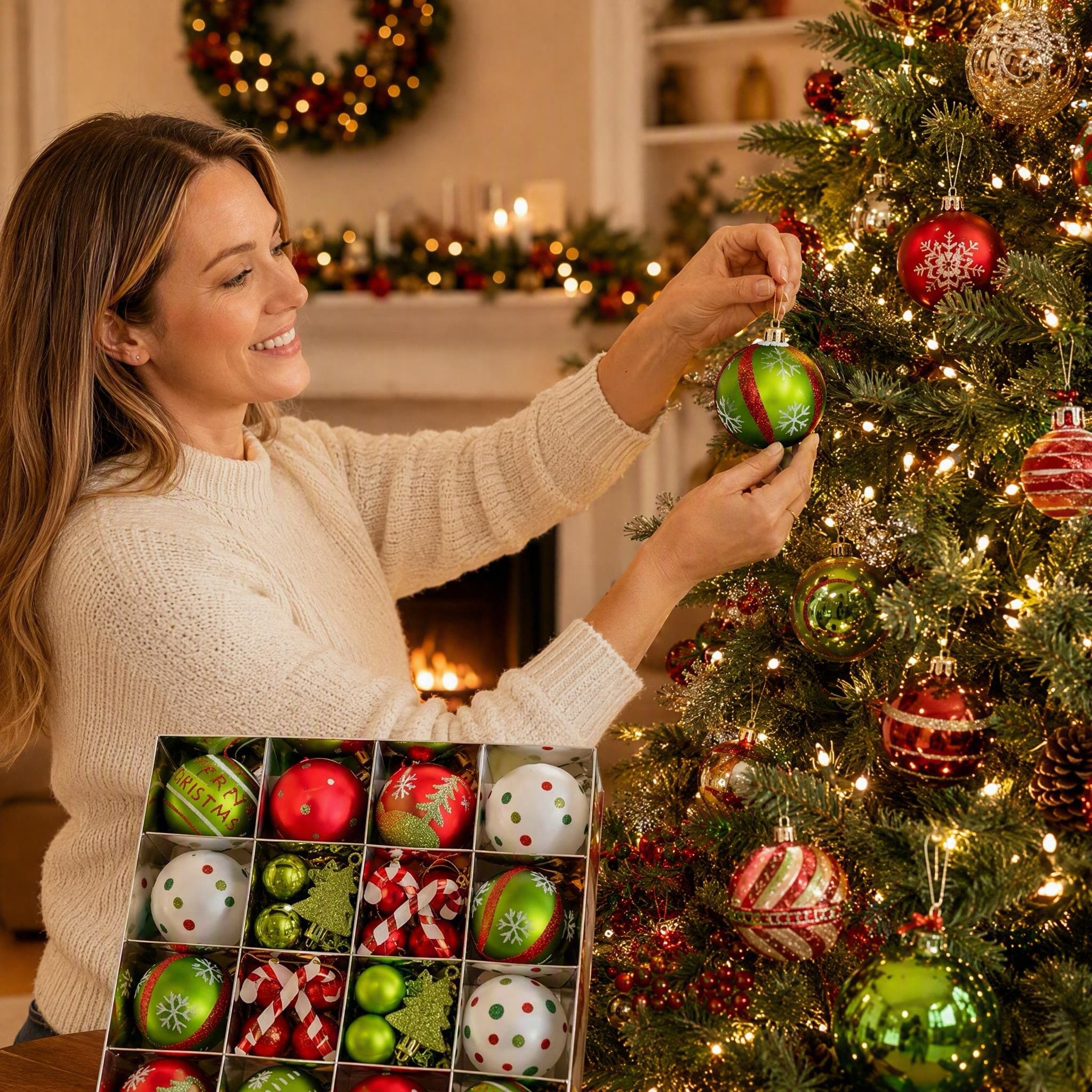Red and Green Christmas Ornament Set—For Holiday Decorations