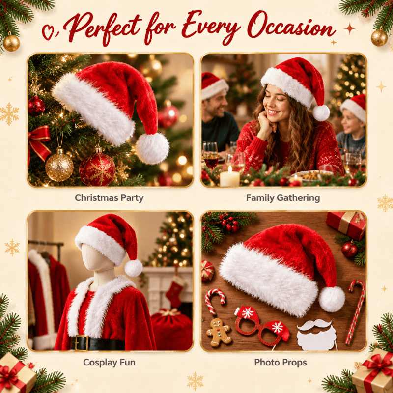 Christmas Hat, Thickened Faux Fur with Fringed Edges, Unisex for Adults and Children, Christmas Party Decor, Soft and Gentle on the Skin