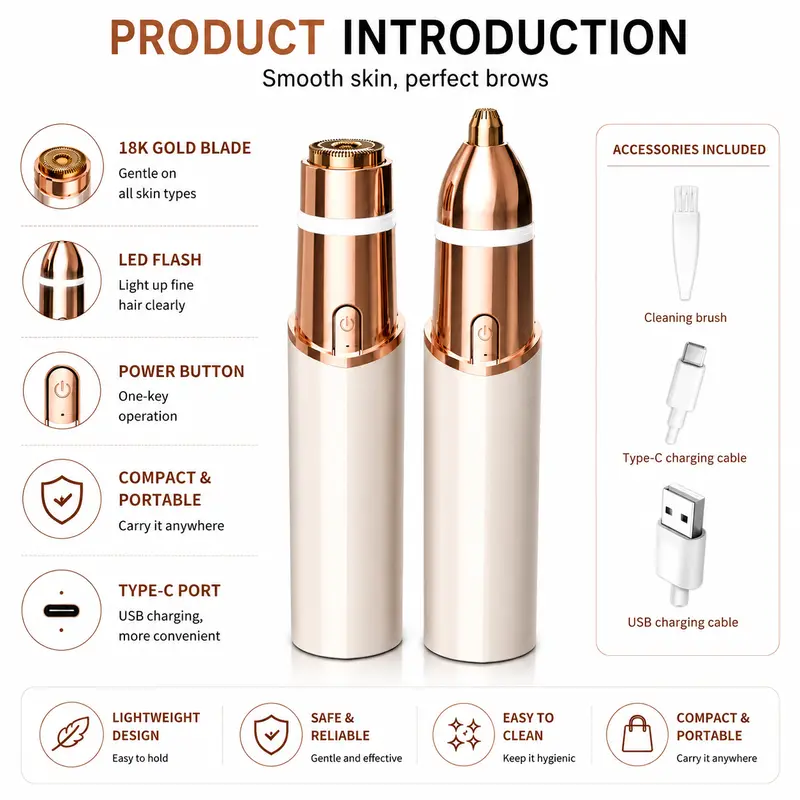 2-in-1 Electric Facial Trimmer and Full-Body Hair Remover