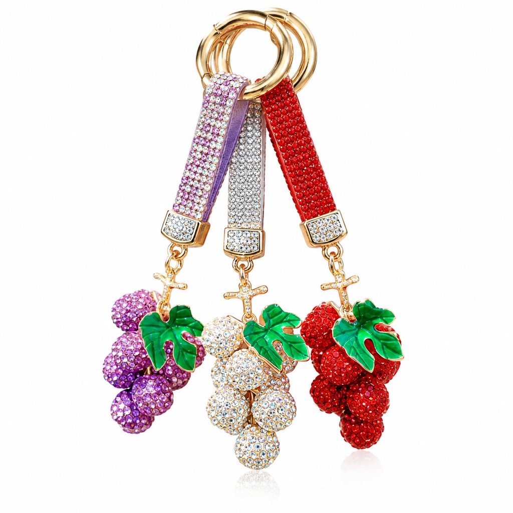 Diamond-Studded Grape Keychain, Car Gift, Key Lanyard, Couple's Bag Accessory, Keychain, Small Gift