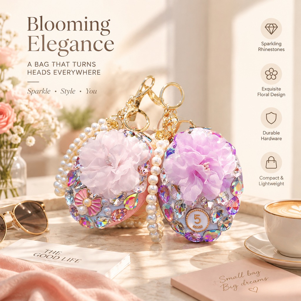 Creative Diamond-Studded, Convenient Oval Makeup Mirror Keychain Pendant—Fashionable Handbag Accessory and Cute Gift for Couples