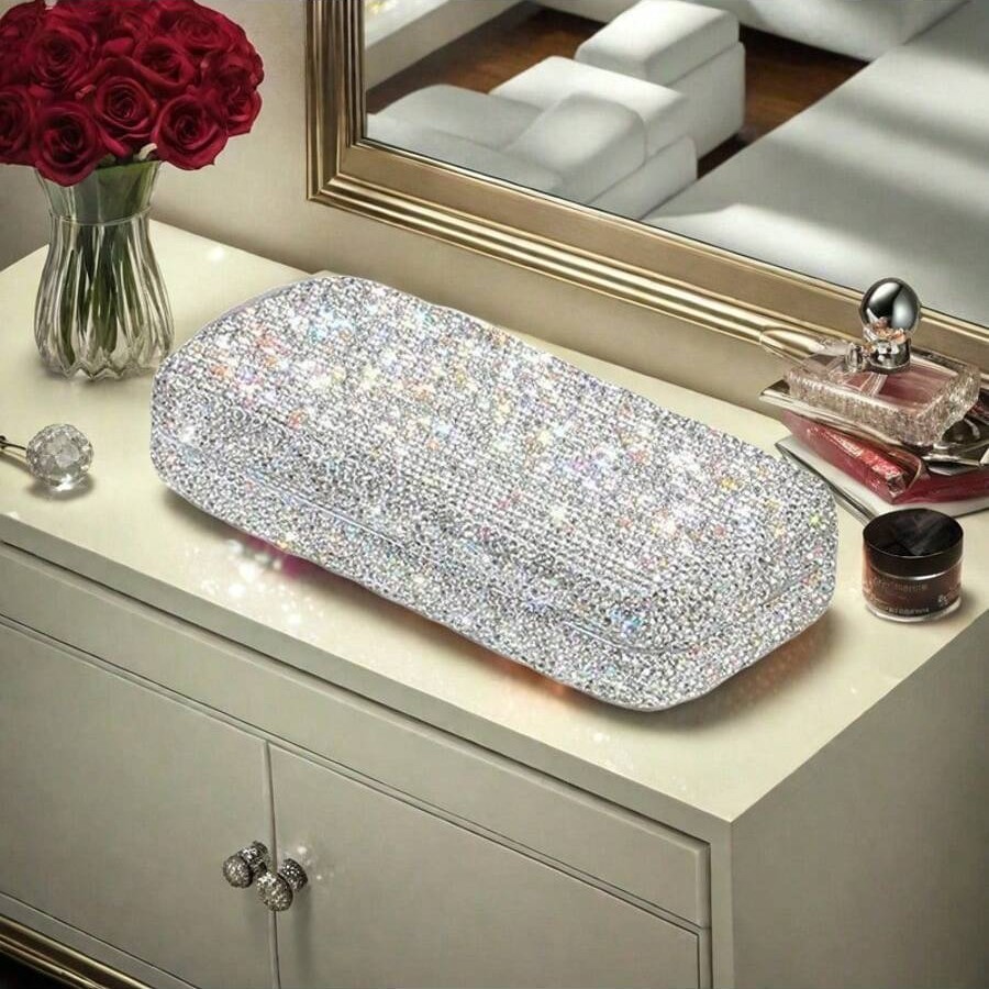 Affordable Luxury Diamond-Encrusted Eyeglass Case and Storage Box—Stylish, Sparkling Crystals, Protects Eyeglasses and Sunglasses