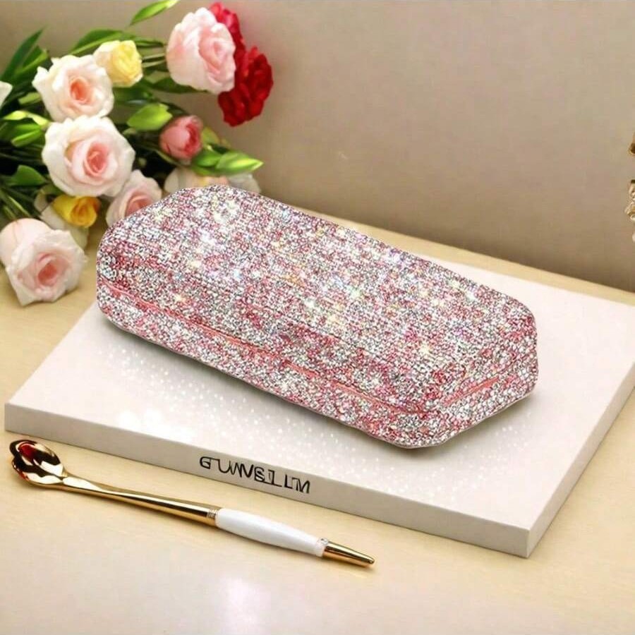 Affordable Luxury Diamond-Encrusted Eyeglass Case and Storage Box—Stylish, Sparkling Crystals, Protects Eyeglasses and Sunglasses