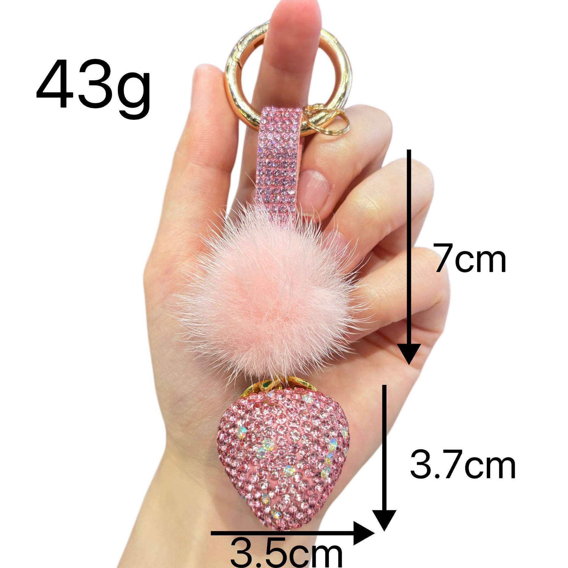 Creative and Fashionable Mink Fur Strawberry Keychain with Full Diamond Accents—Trending Online, Diamond-Studded Cord, Women's Handbag Charm, Small Gift