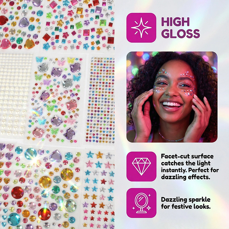 Colorful Multi-Shape Acrylic Rhinestone Sticker Set: Heart-Shaped and Teardrop-Shaped Gemstickers for Kids' DIY Phone Cases