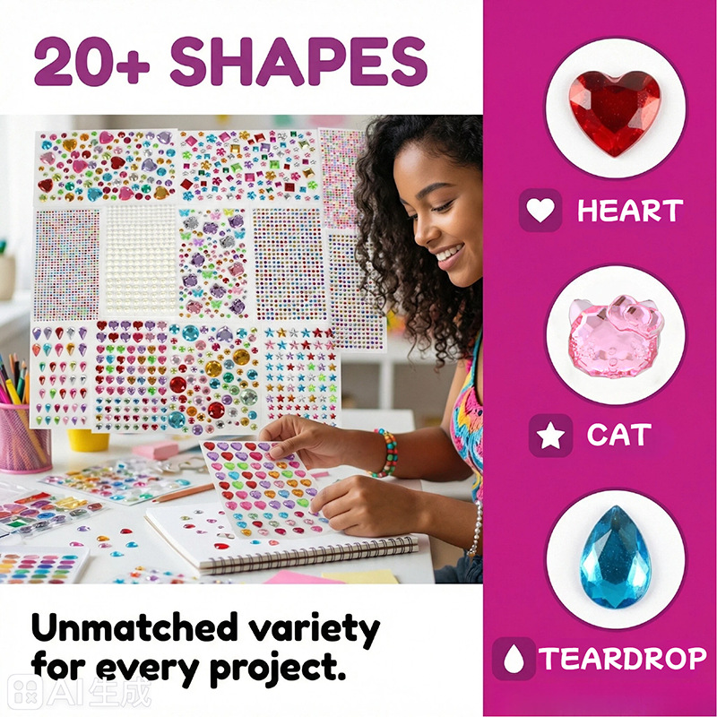 Colorful Multi-Shape Acrylic Rhinestone Sticker Set: Heart-Shaped and Teardrop-Shaped Gemstones for Kids' DIY Phone Case Crafts