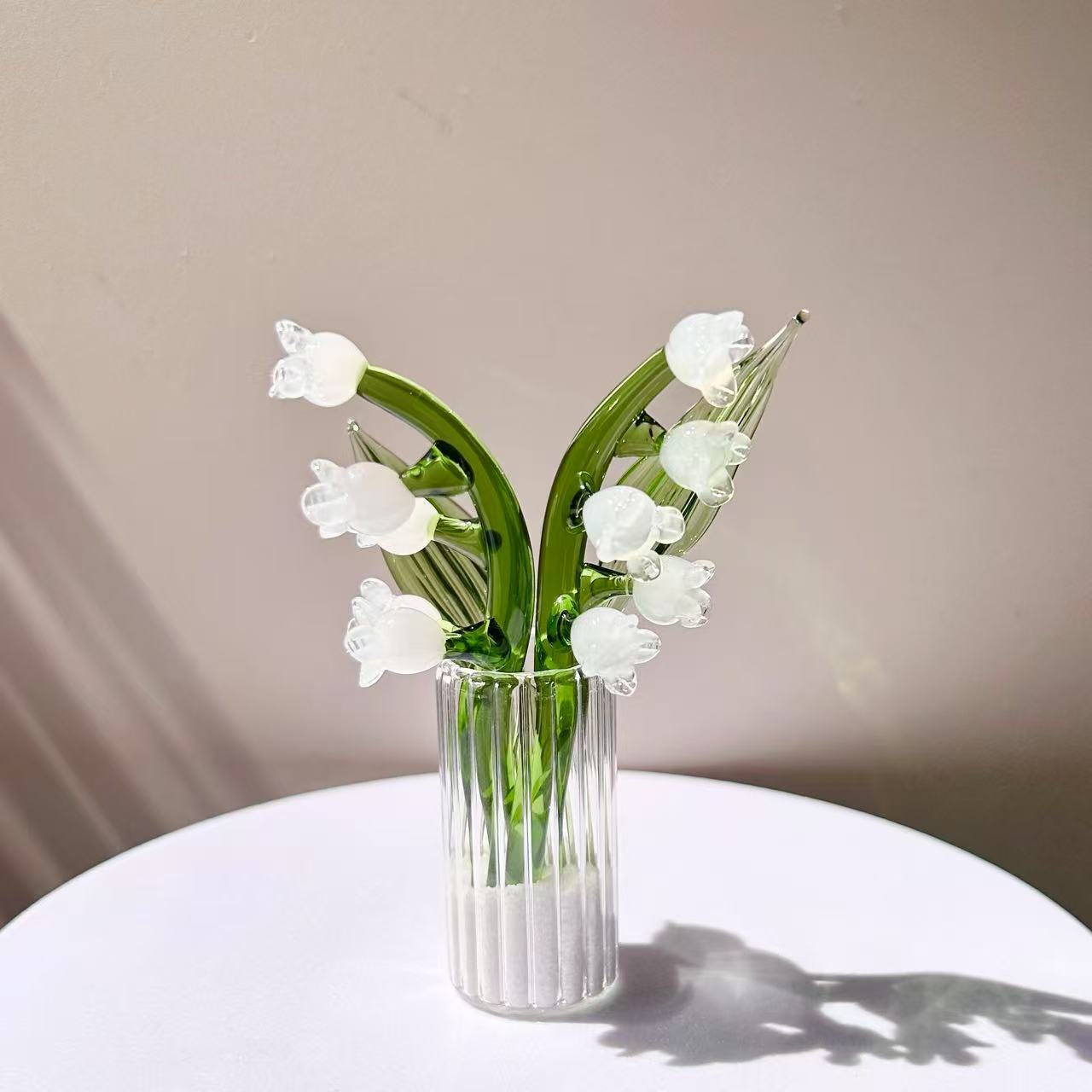 Glass Artistic Realistic Lily of the Valley Flower Ornament—Office Desk Plant, Potted Plant Decoration, Gift, Bouquet