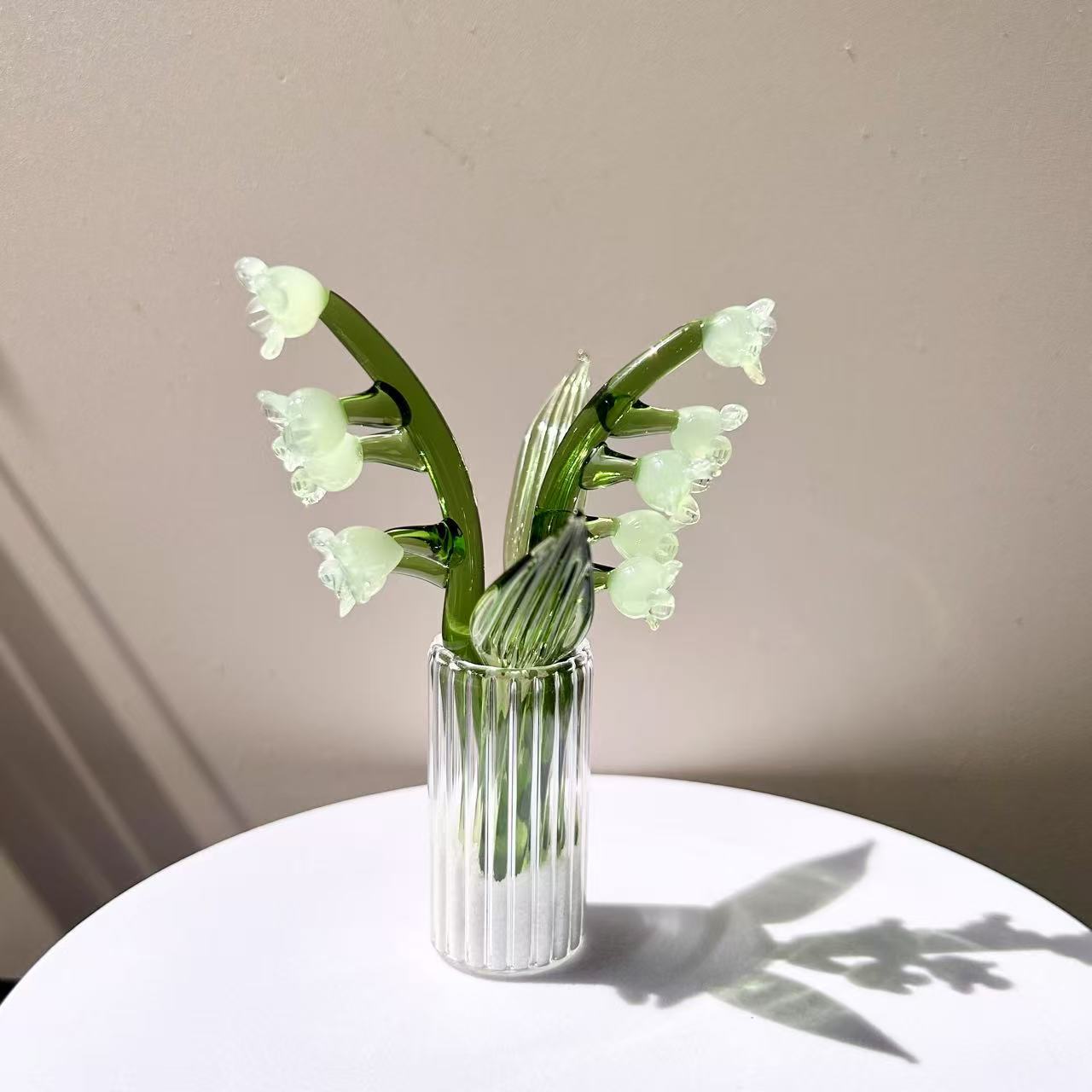 Glass Artistic Realistic Lily of the Valley Flower Ornament—Office Desk Plant, Potted Plant Decoration, Gift, Bouquet