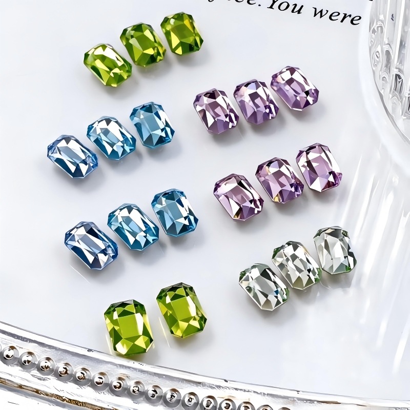 Dongzhou Flat-Bottomed Octagonal Nail Rhinestones, Mahjong-Inspired Rhinestones, Viral Hit K9 Crystal Imitation Hua Zi Luxury Nail Accessories
