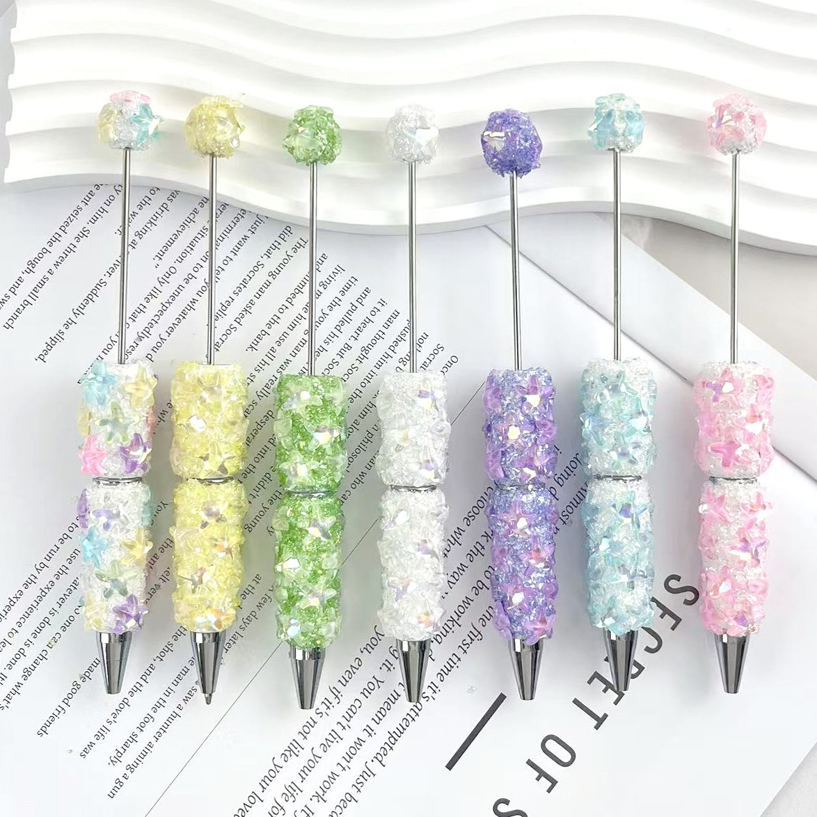 New Starfish Sugar Bead Ballpoint Pen: Stylish, Minimalist, Diamond-Studded Ballpoint Pen with Cute, Chunky Beads