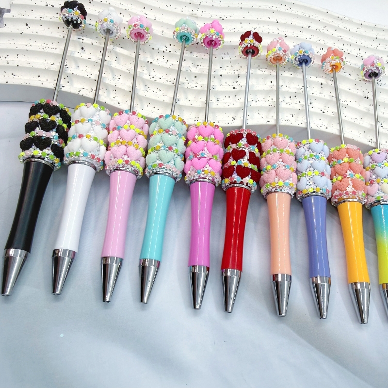 "Love" Flocked Beaded Pen: New, Creative, High-End, Colorful Claw-Chain "Cute Bead" Ballpoint Pen with a Touch of Luxury