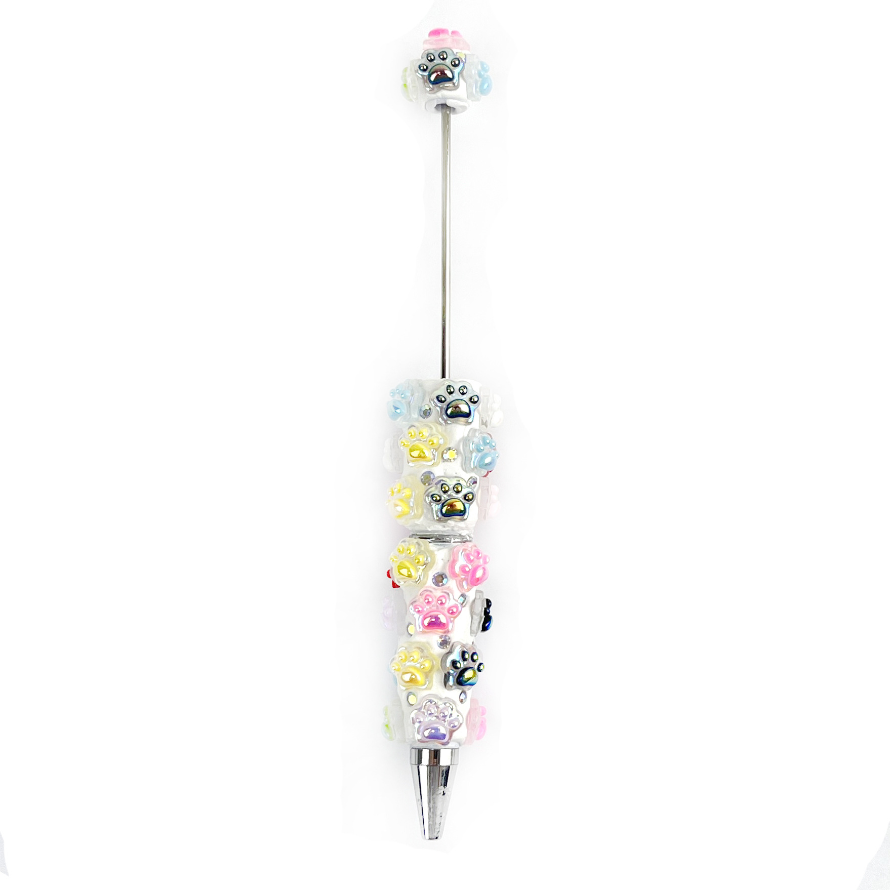 Heavy-Duty Cat Paw Clay Bead Pen: Creative DIY Gift Pen with Full Diamond Accents, Cute Beads, Korean Style, Instagram-Worthy, High-Quality Pen