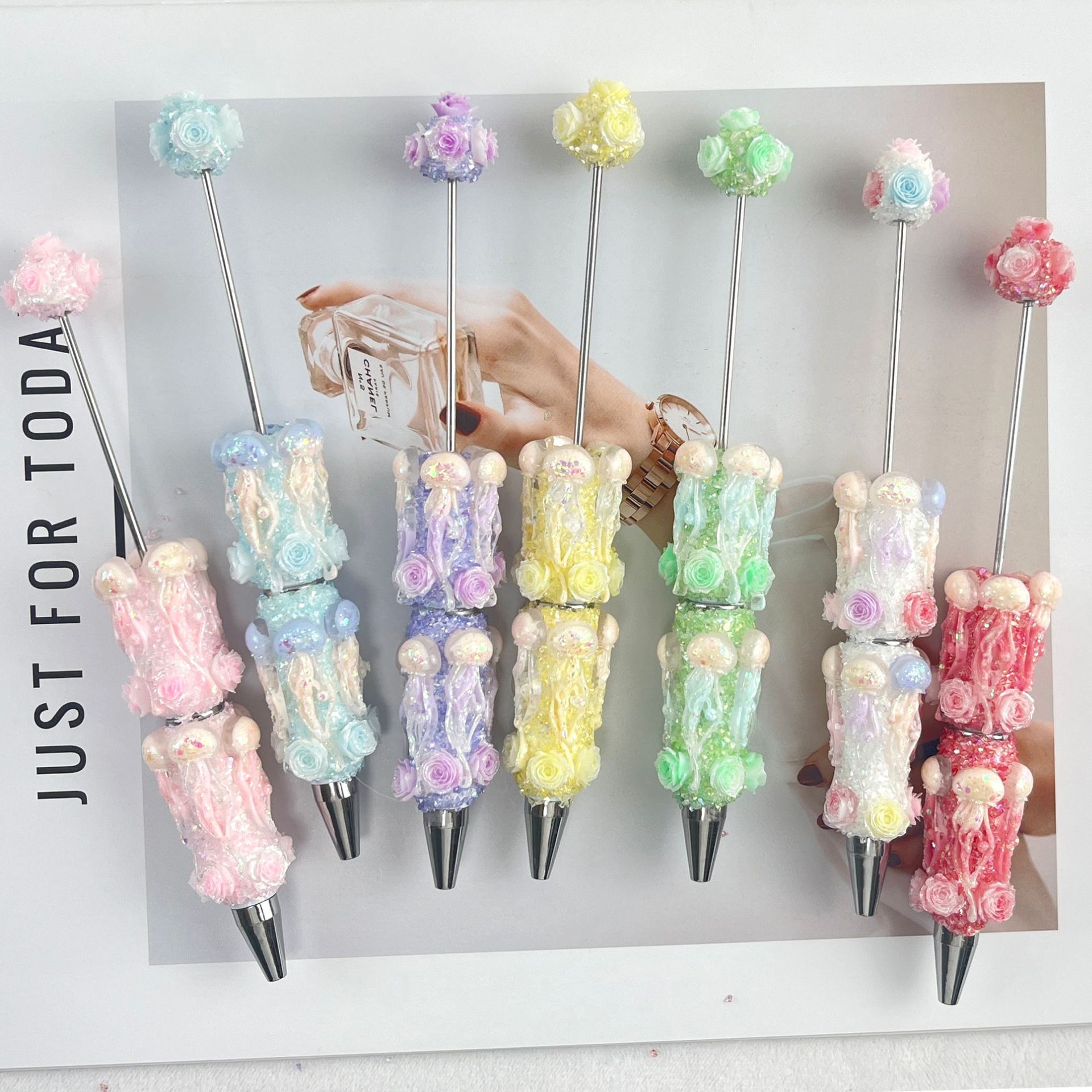 New Fashionable Glow-in-the-Dark Bead Pen, Korean-Style, Instagram-Trending, Iridescent Sugar Bead Pen, Cross-Border Flower Design, Glow-in-the-Dark DIY Cute Bead Pen