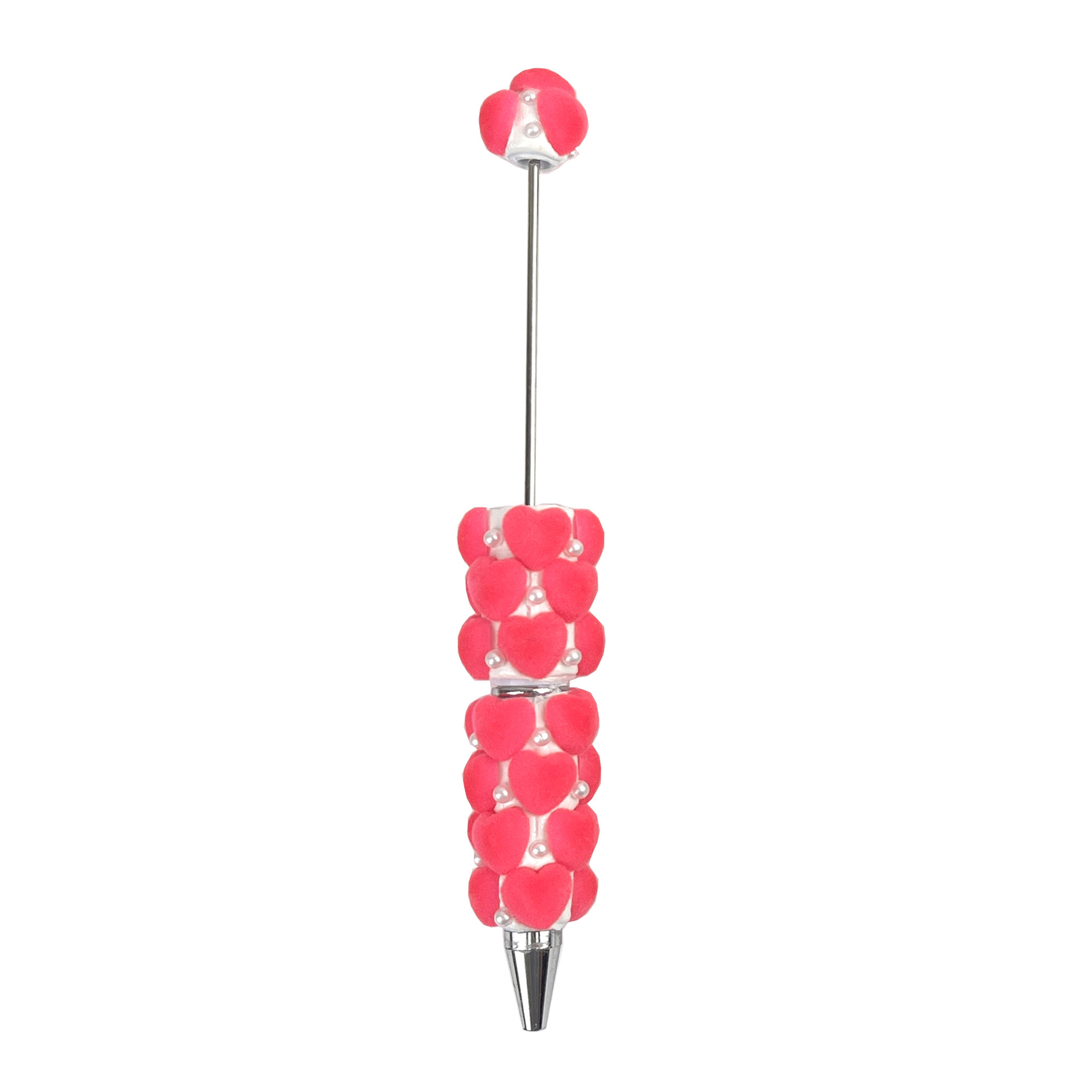 DIY Polymer Clay Flocked Heart Bead Pen, Ballpoint Pen, Korean-Style Creative DIY, Heavy-Duty Cute Bead Pen, Cross-Border Heart-Shaped "Gu" Pen