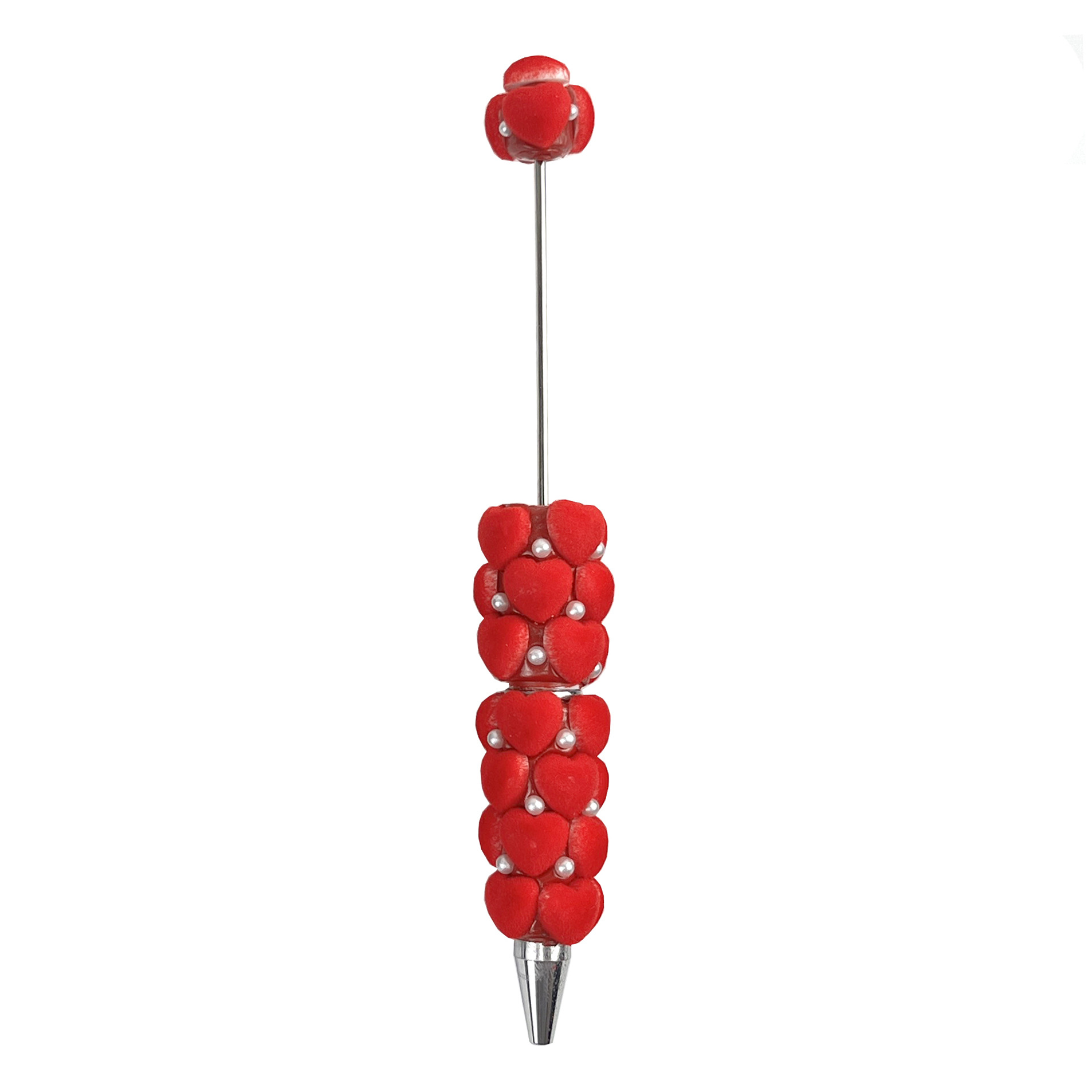 DIY Polymer Clay Flocked Heart Bead Pen, Ballpoint Pen, Korean-Style Creative DIY, Heavy-Duty Cute Bead Pen, Cross-Border Heart-Shaped "Gu" Pen