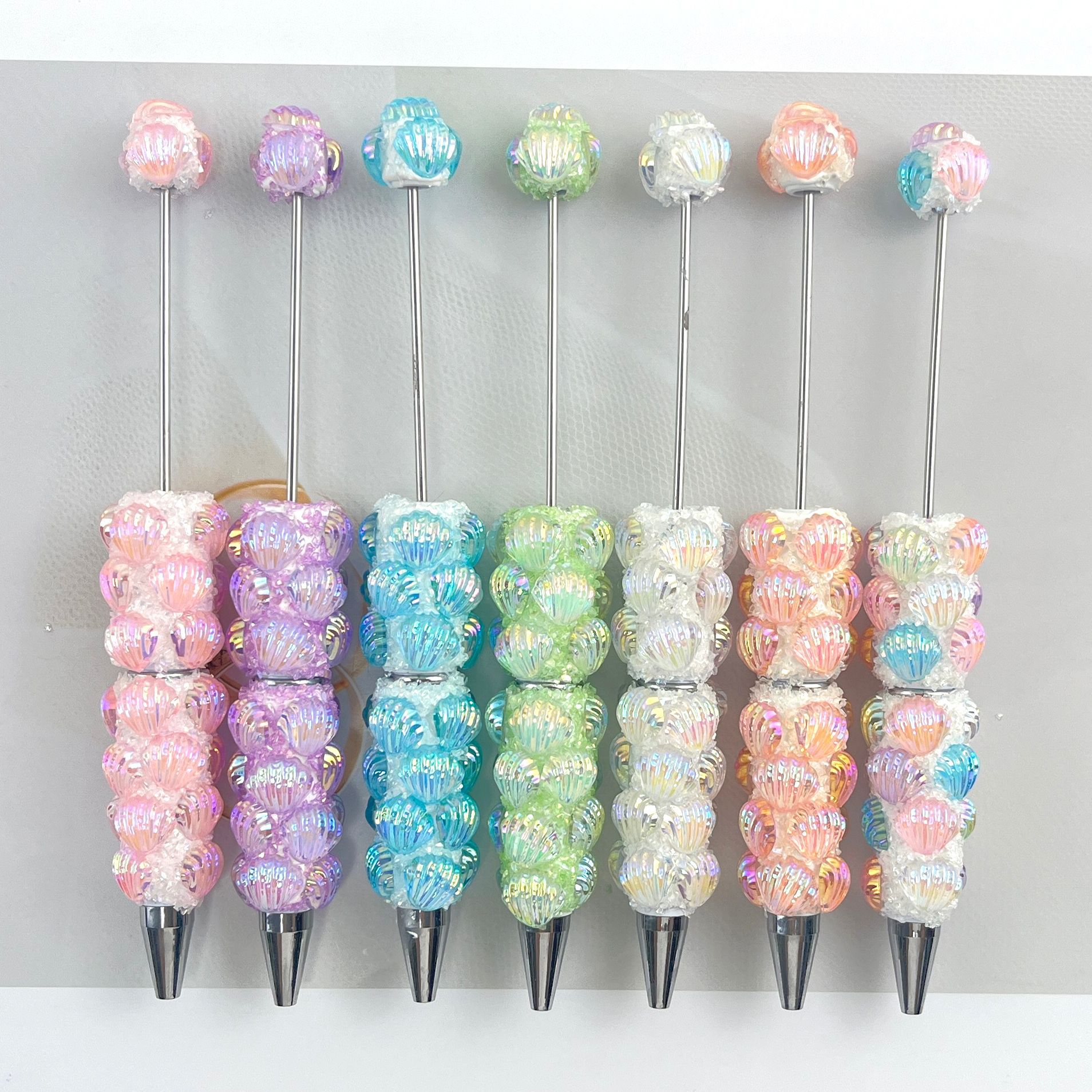 New Fine-Sparkle Seashell Bead Pen, Korean-Style, Fully Embellished with Diamonds, Creative DIY "Gu" Pen, Cross-Border Seashell, Sugar, and Cute Bead Pen
