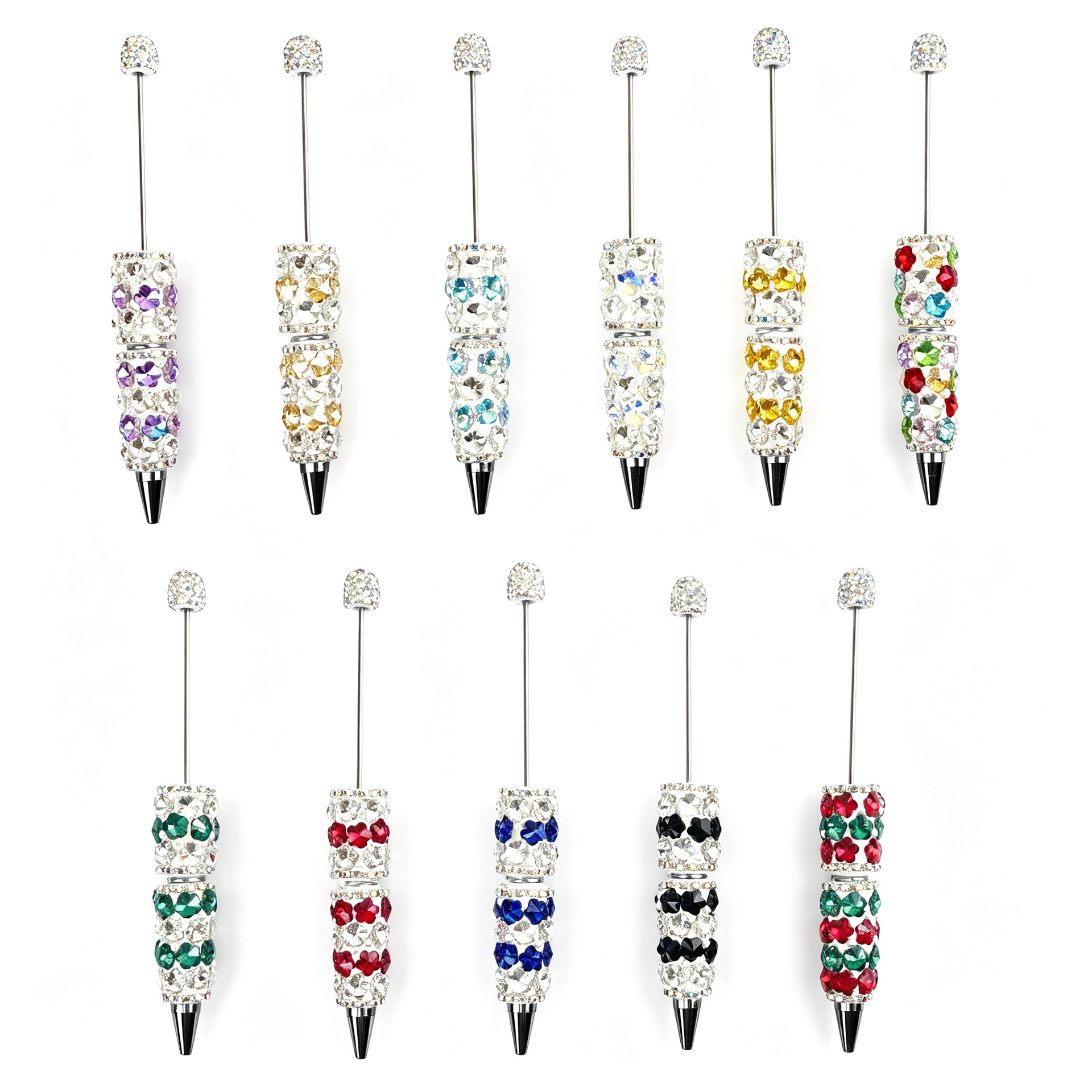 New Flower-Patterned Zircon Bead Pen, Lightly Luxurious and Fashionable, Clay-Inlaid Diamond-Studded Cute Bead Pen, Korean-Style Pearl Claw Chain, Heavy-Duty "Gu" Pen