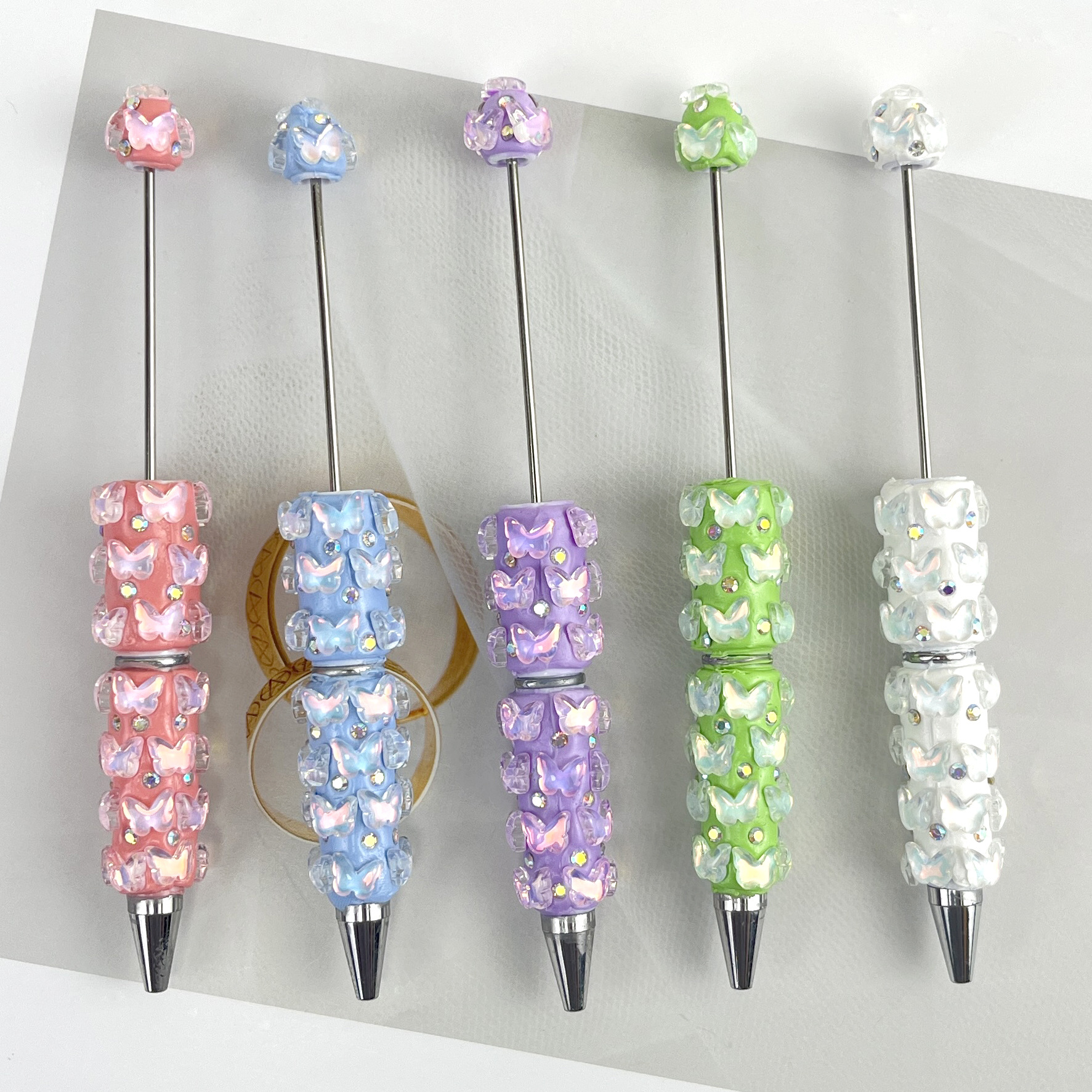 New Transparent Butterfly Bead Pen, Korean-Style Colorful, Heavily Decorated, Cute Bead Pen, Cross-Border, High-Fashion Clay Bead Pen, "Gu" Pen
