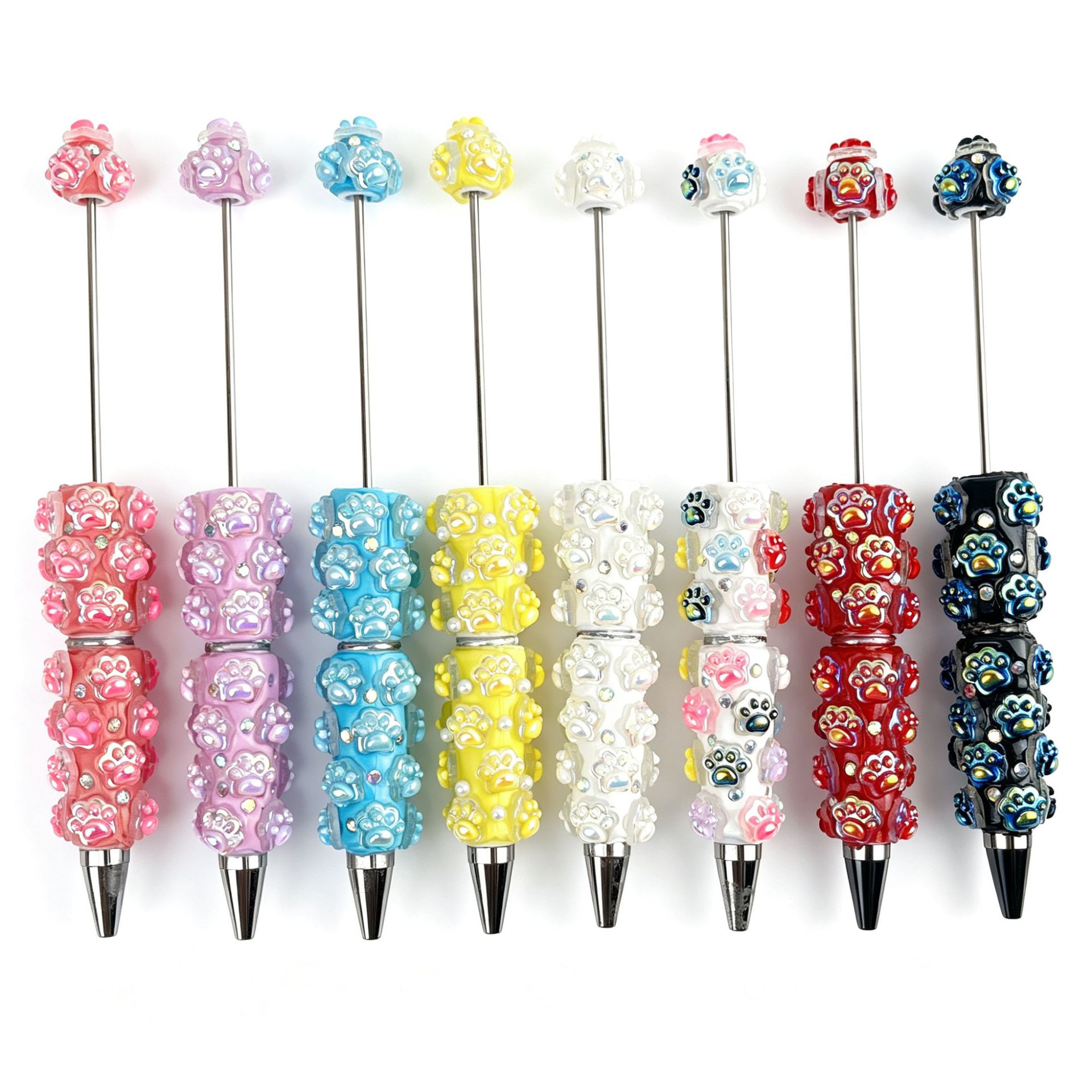 Heavy-Duty Cat Paw Clay Bead Pen: Creative DIY Gift Pen with Full Diamond Embellishments, Cute Beads, Korean-Style, Instagram-Worthy, High-Quality "Gu" Pen