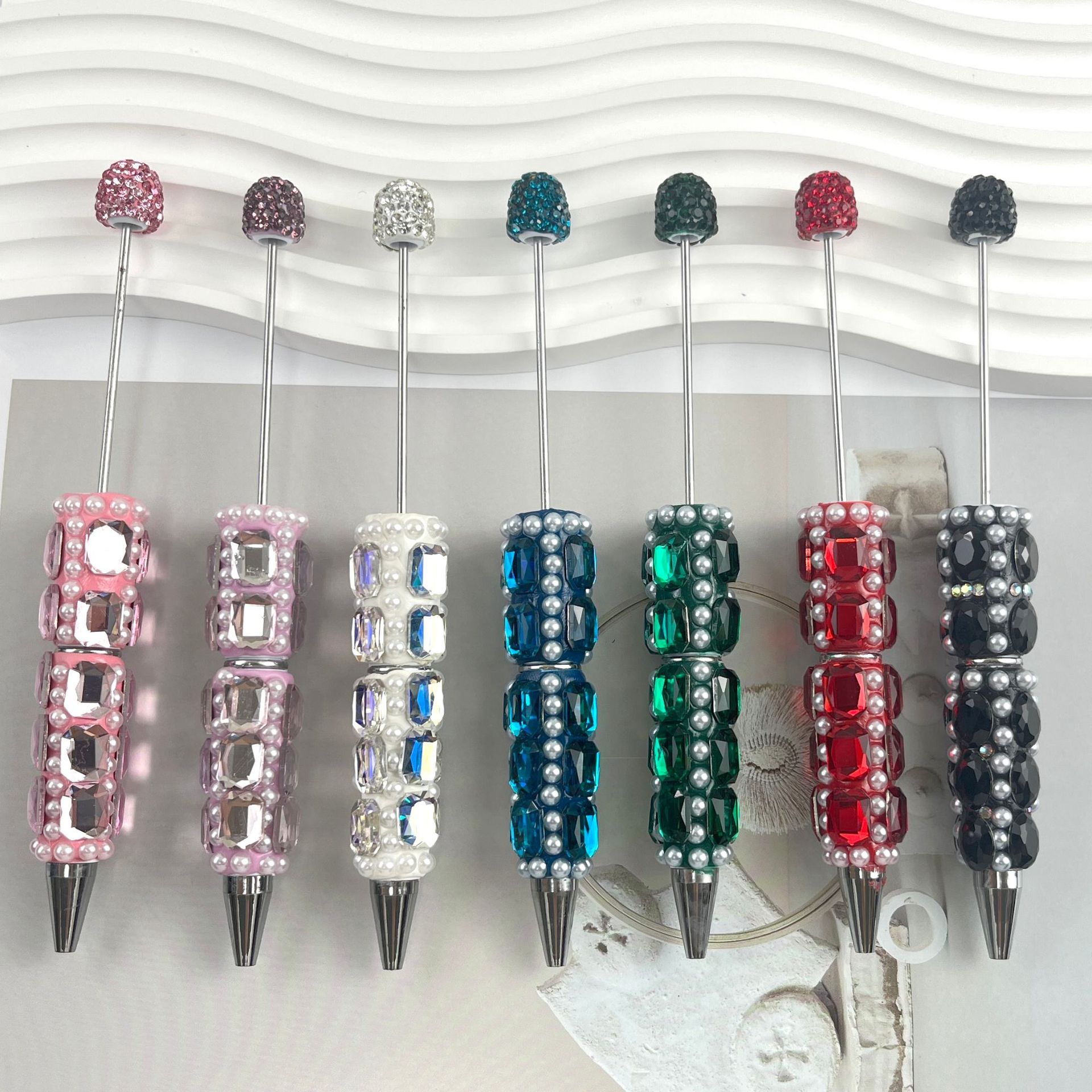 Stylish, Heavy-Duty Ceramic Ballpoint Pen with Square Diamond Beads; Cross-Border Creative Pearl Bead Pen with Cute Little Beads