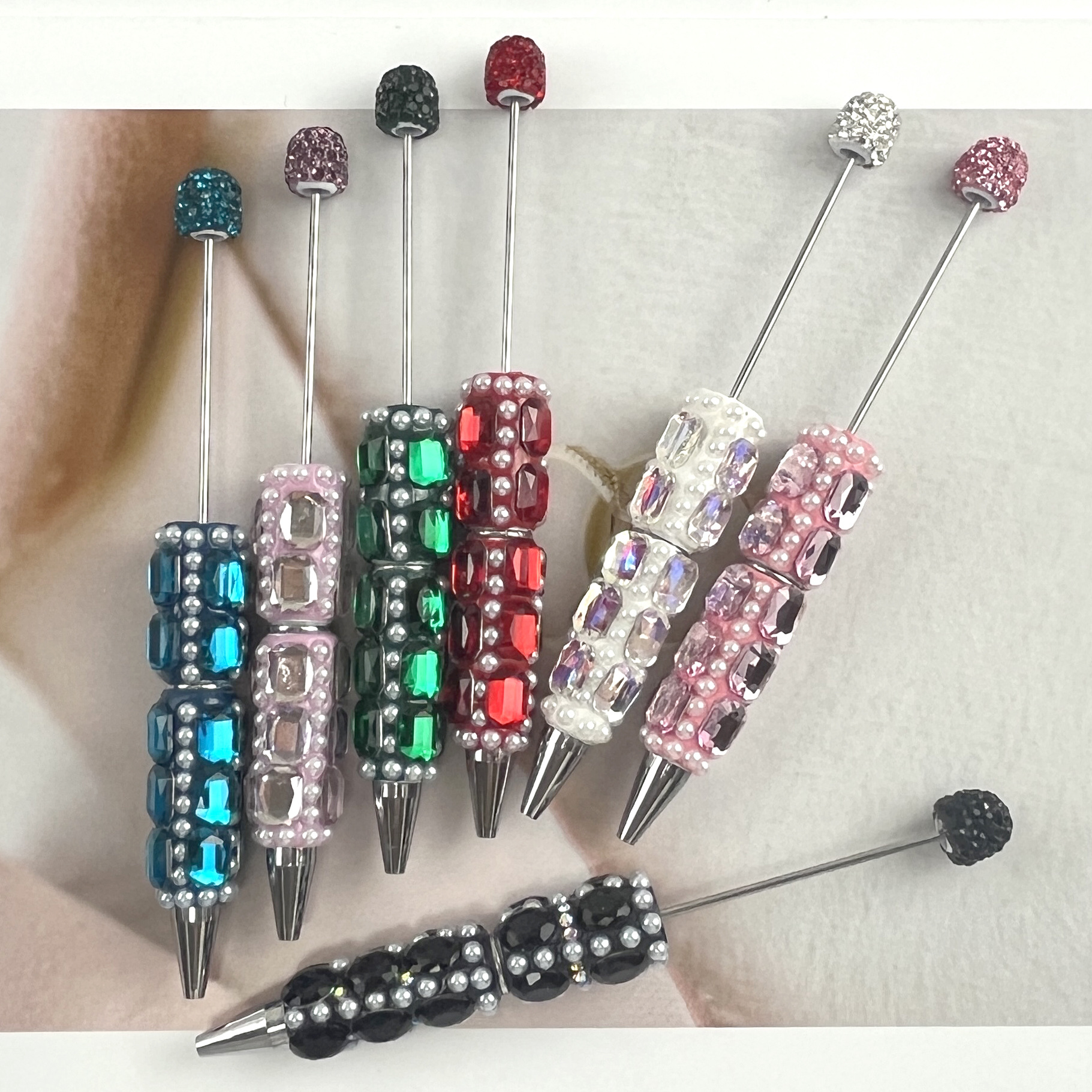 Stylish, Heavy-Duty Ceramic Ballpoint Pen with Square Diamond Beads; Cross-Border Creative Pearl Bead Pen with Cute Little Beads