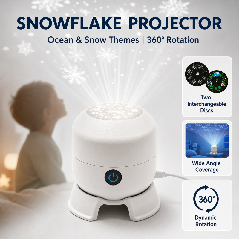 LED Christmas Snowflake Ocean Rotating Projector Light—USB-Powered Atmospheric Bedroom Night Light—Perfect for Holiday Parties, Children’s Bedtime, and Decorating