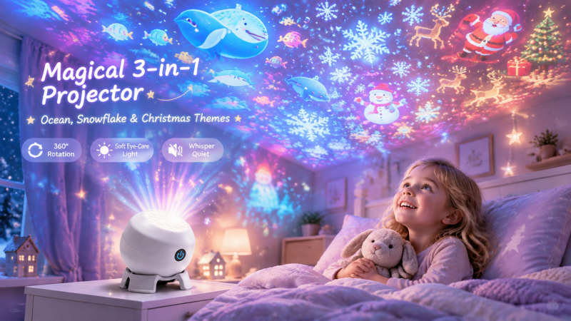 LED Christmas Snowflake Ocean Rotating Projector Light—USB-Powered Atmospheric Bedroom Night Light—Perfect for Holiday Parties, Children’s Bedtime, and Decorating