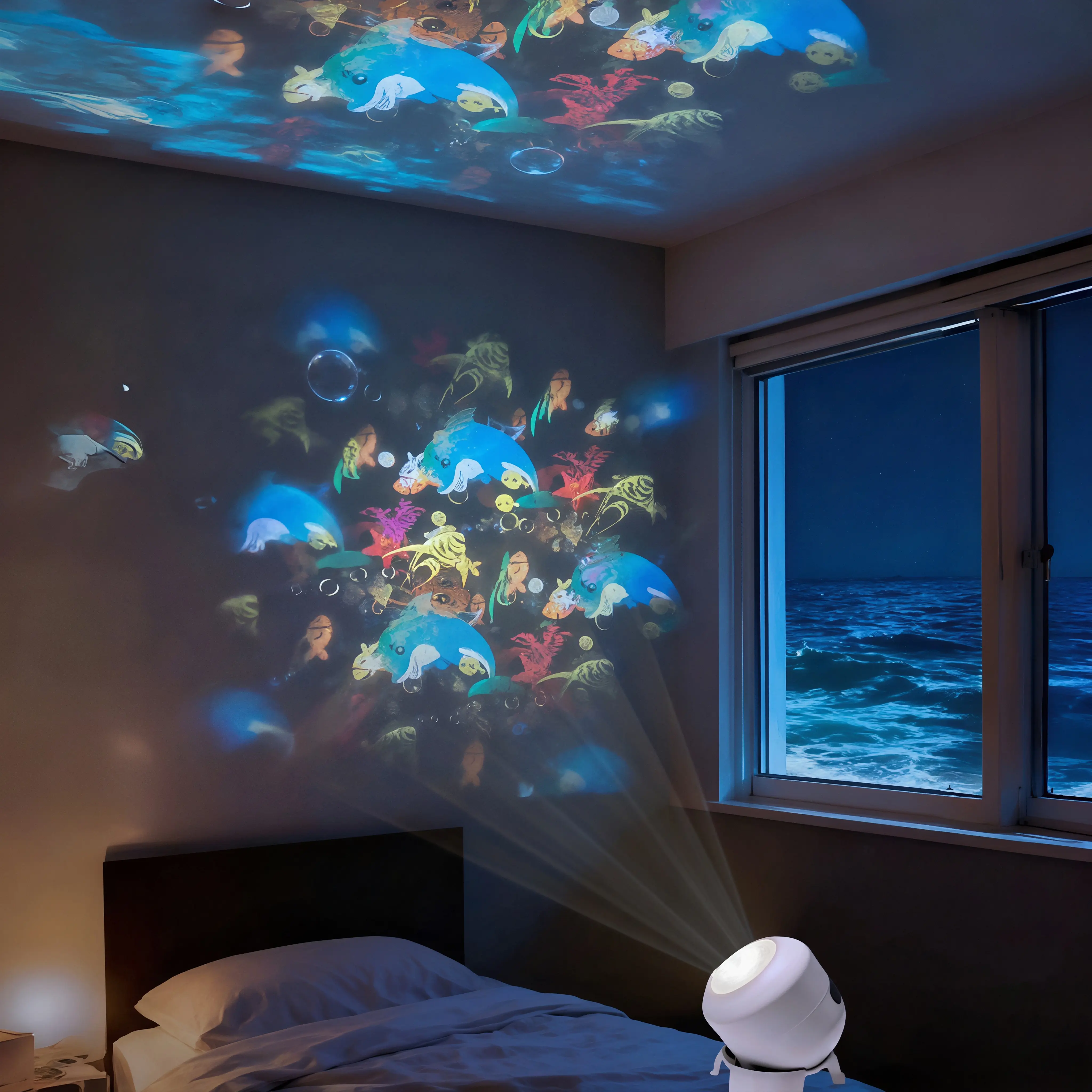 LED Christmas Snowflake Ocean Rotating Projector Light—USB-Powered Atmospheric Bedroom Night Light—Perfect for Holiday Parties, Children’s Bedtime, and Decorating