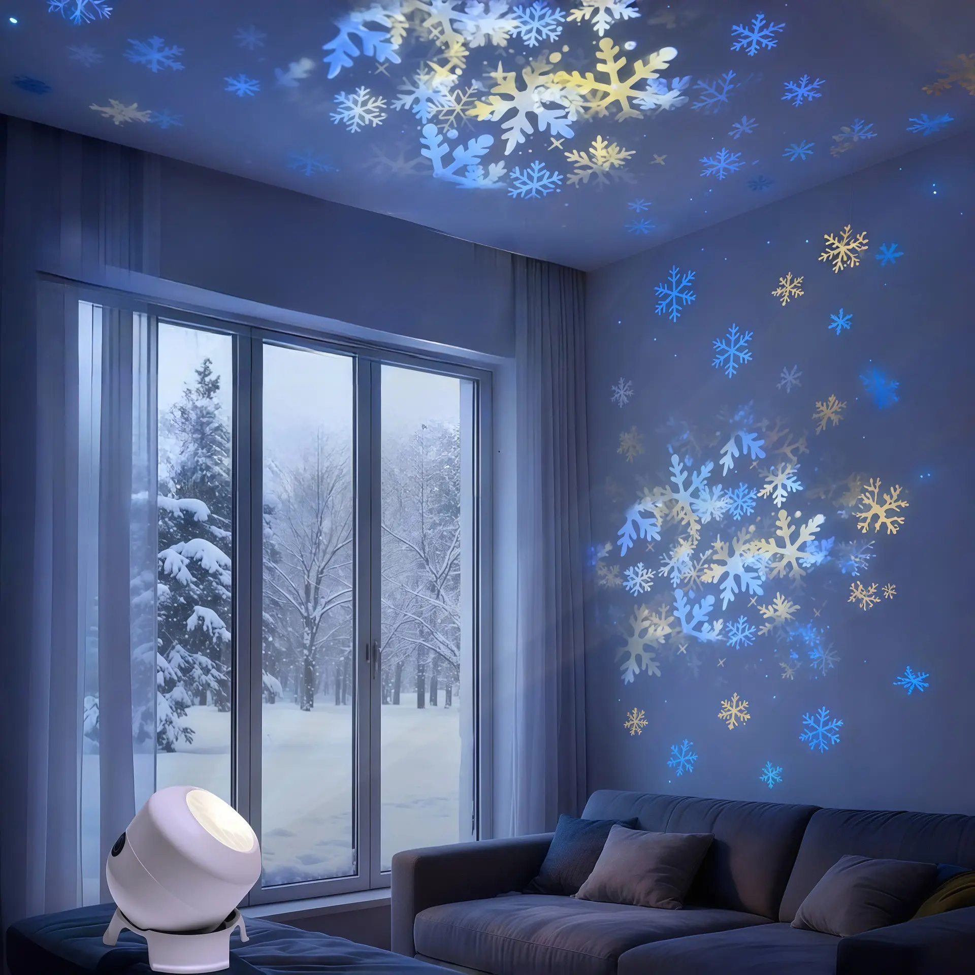 LED Christmas Snowflake Ocean Rotating Projector Light—USB-Powered Atmospheric Bedroom Night Light—Perfect for Holiday Parties, Children’s Bedtime, and Decorating
