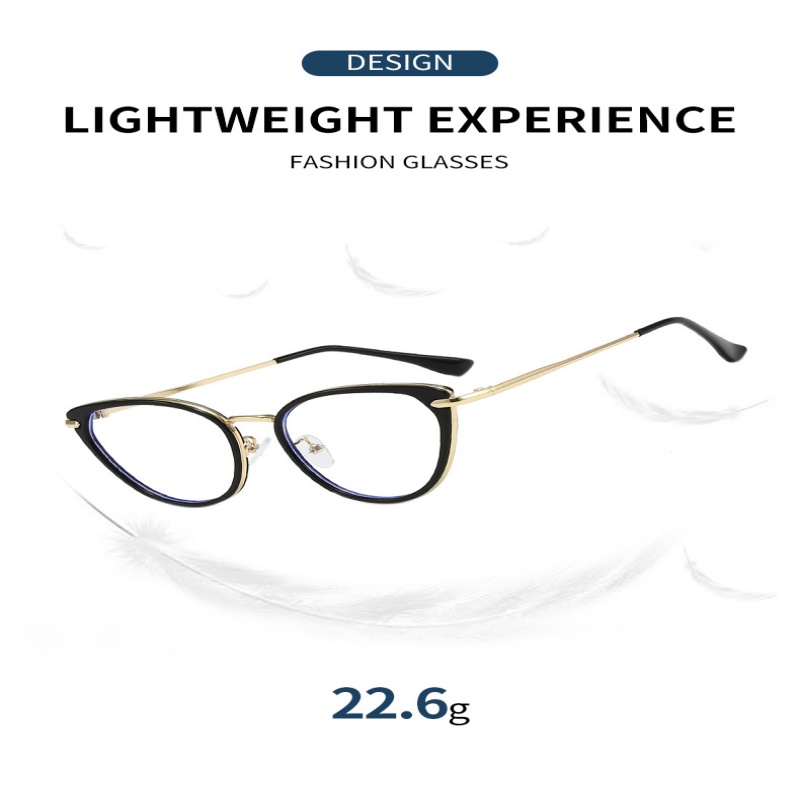 Vintage Metal Blue Light-Blocking Cat-Eye Glasses with Plain Lenses | Eco-Friendly Metal Frames / Blue Light-Blocking Plain Lenses | Same Style as Influencers / Preppy Look | Flatters Your Face Shape and Protects Against Radiation