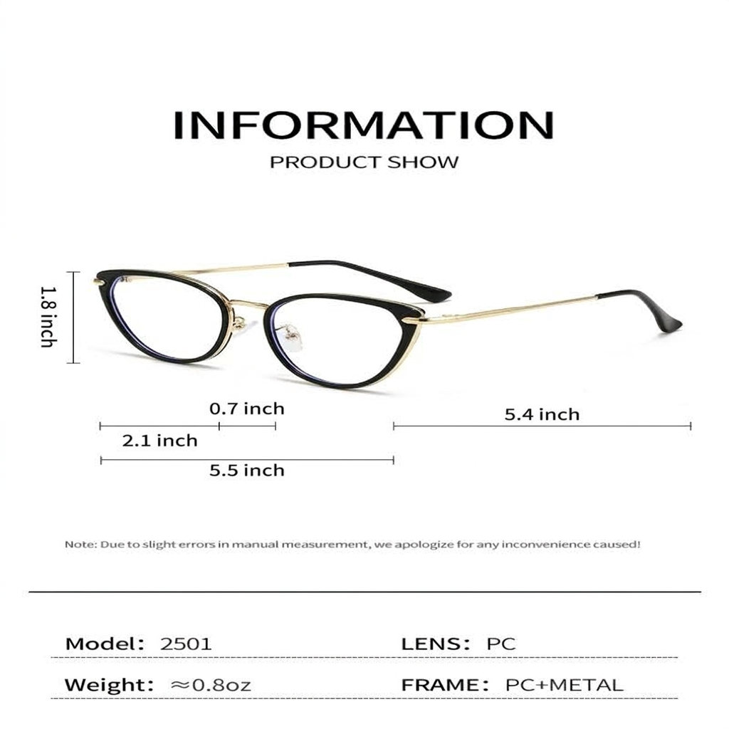 Vintage Metal Blue Light-Blocking Cat-Eye Glasses with Plain Lenses | Eco-Friendly Metal Frames / Blue Light-Blocking Plain Lenses | Same Style as Influencers / Preppy Look | Flatters Your Face Shape and Protects Against Radiation