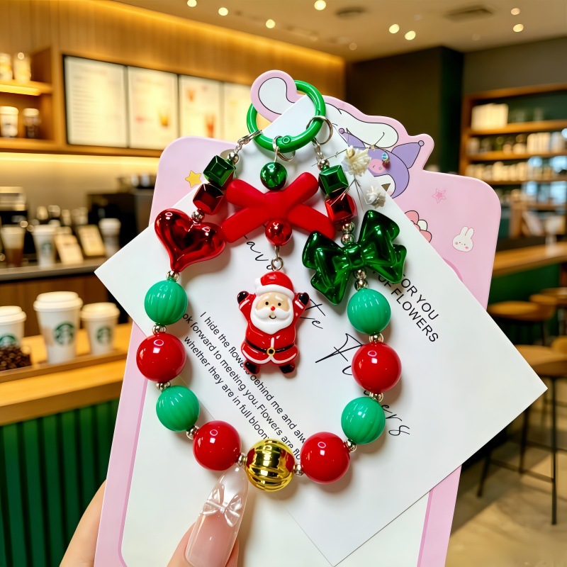 Christmas-themed Cartoon Cell Phone Charms with Beaded Strings (Figures: Approx. 3–5 cm)