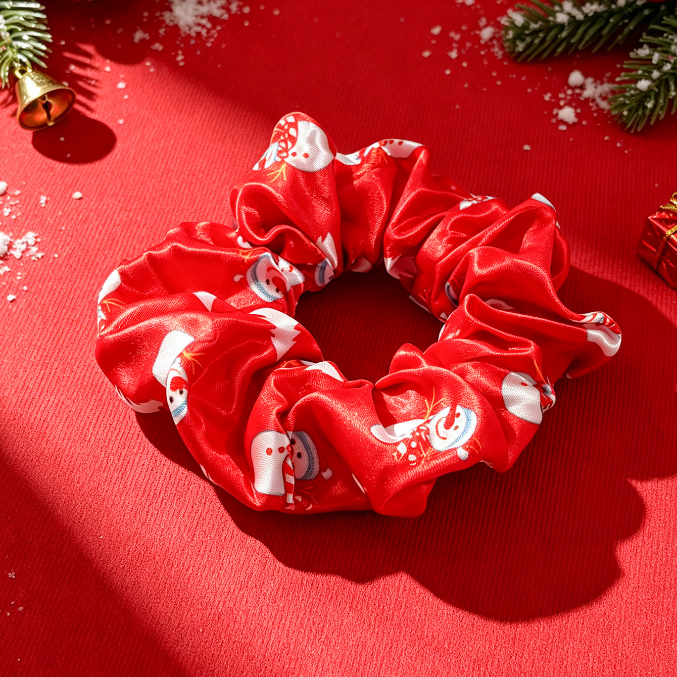 Retro Satin Christmas Hair Tie—Eco-Friendly, Highly Elastic Hair Tie—Size (Diameter: approx. 4.73 inches)