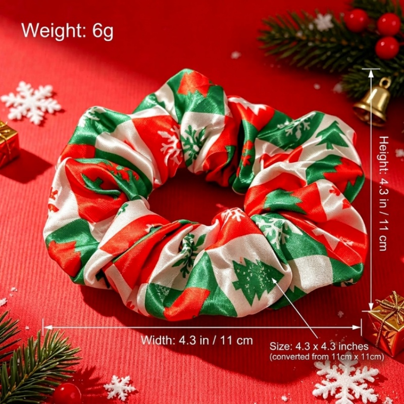 Retro Satin Christmas Hair Tie—Eco-Friendly, Highly Elastic Hair Tie—Size (Diameter: approx. 4.73 inches)