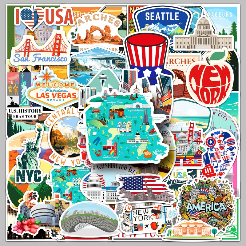 50 American-Themed Waterproof Vinyl Stickers Featuring American Culture