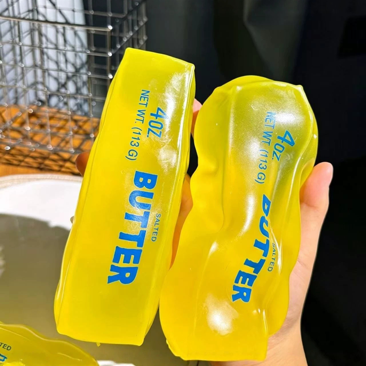 Soft, slow-rebound stress relief toys shaped like butter; soft stress relief toys shaped like sticks of butter; and soft stress balls—perfect as desk toys, party favors, and birthday gifts