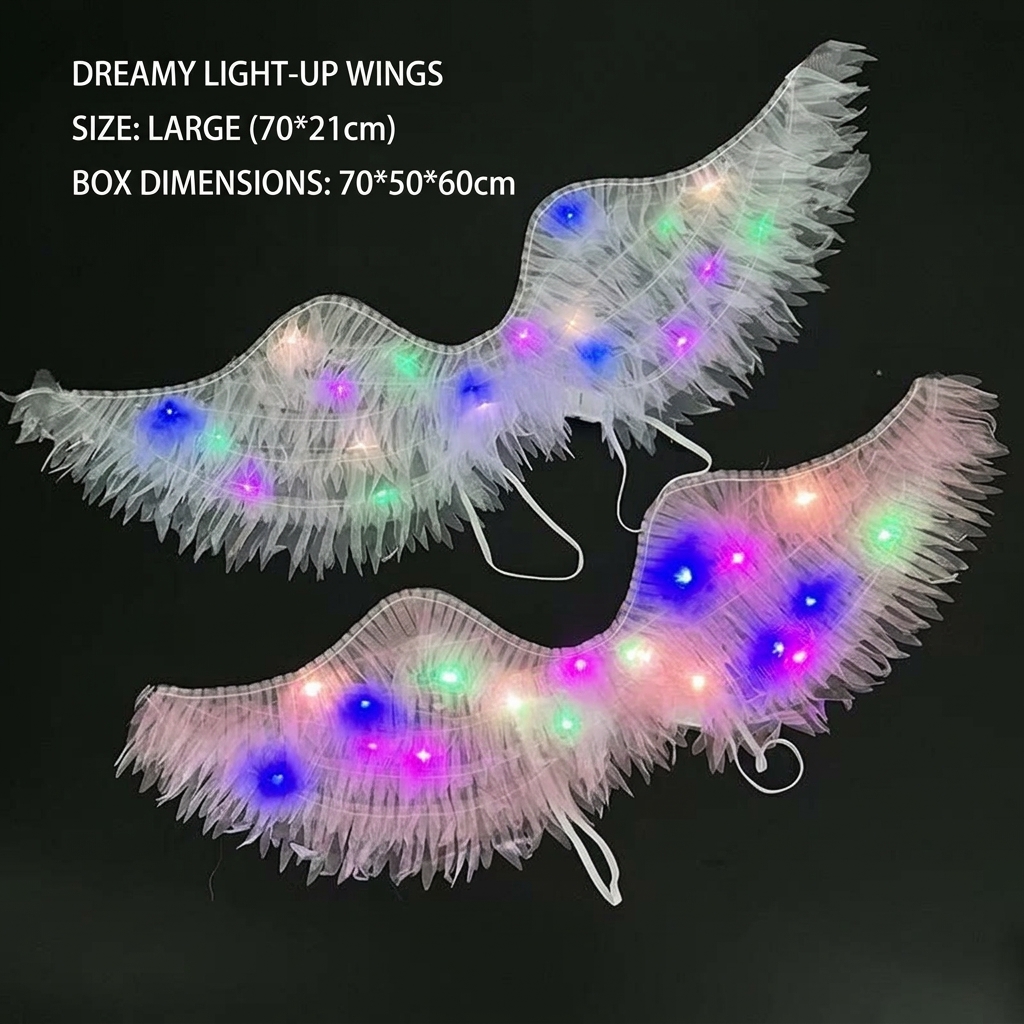 Glowing LED Angel Wings and Halo Set—White Feathered Angel Wings Costume Accessory—Adult and Children's Halloween and Christmas Cosplay Props