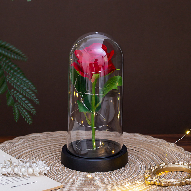 Wholesale Preserved Flower Light-Up Glass Domes | Artificial Rose LED Color-Changing Light Glass Domes | Valentine's Day and Christmas Gifts