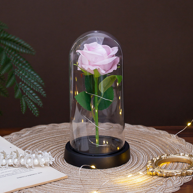 Wholesale Preserved Flower Light-Up Glass Domes | Artificial Rose LED Color-Changing Light Glass Domes | Valentine's Day and Christmas Gifts