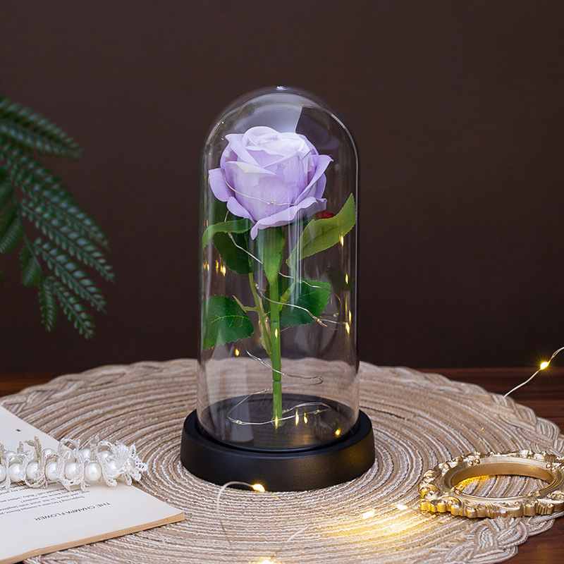 Wholesale Preserved Flower Light-Up Glass Domes | Artificial Rose LED Color-Changing Light Glass Domes | Valentine's Day and Christmas Gifts