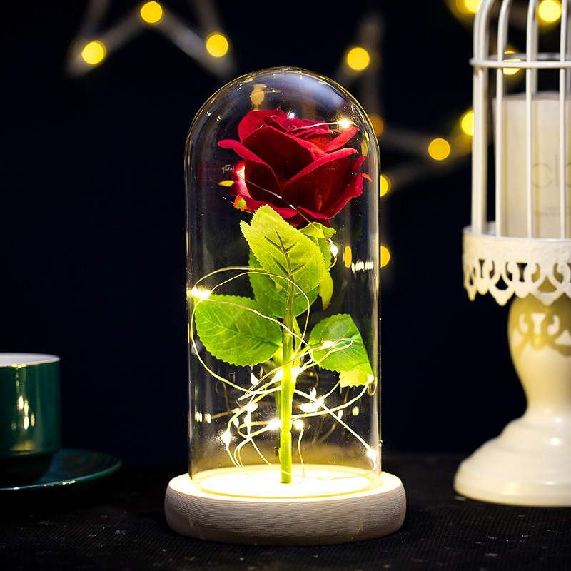 Wholesale Preserved Flower Light-Up Glass Domes | Artificial Rose LED Color-Changing Light Glass Domes | Valentine's Day and Christmas Gifts