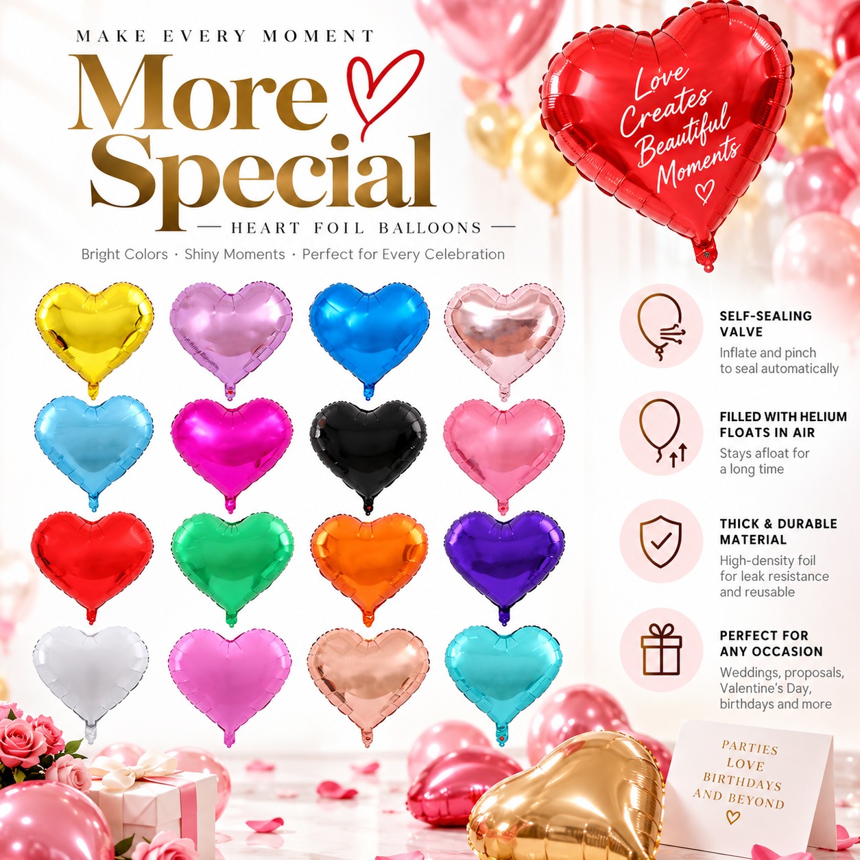 18-inch Heart-Shaped Aluminum Foil Balloons for Wedding, Proposal, and Party Decorations