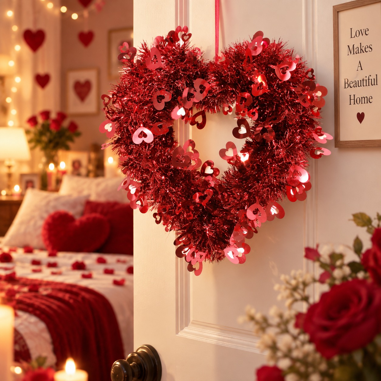 Valentine's Day Heart-Shaped Wreath Ornament—Front Door, Indoor, and Outdoor Wedding Decorations