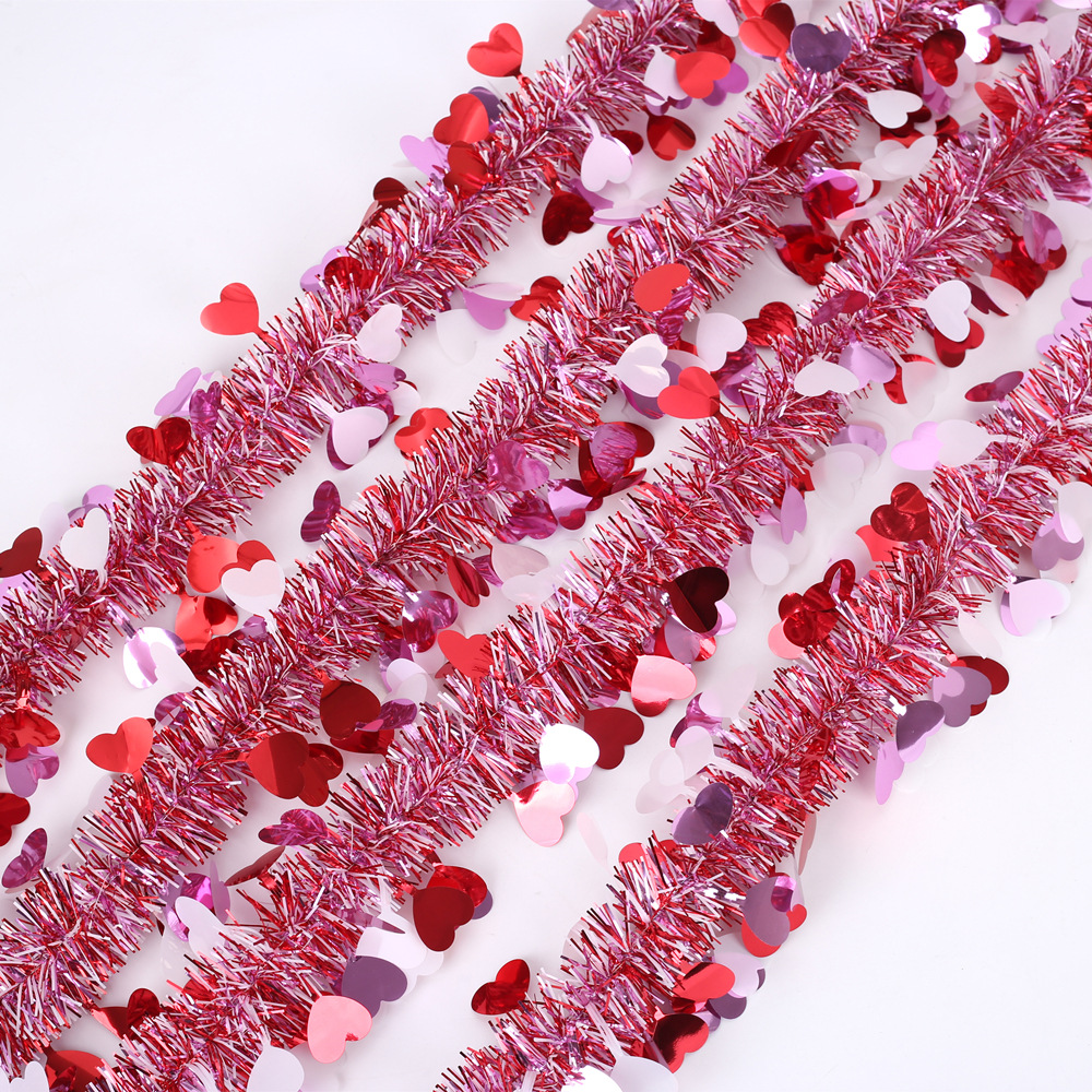 Valentine's Day Colorful Striped Heart-Shaped Tassel String, 6.5 Feet [2 m]