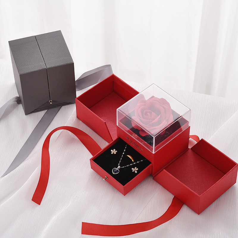 Valentine's Day Double-Door Rose-Shaped Lipstick and Jewelry Gift Set