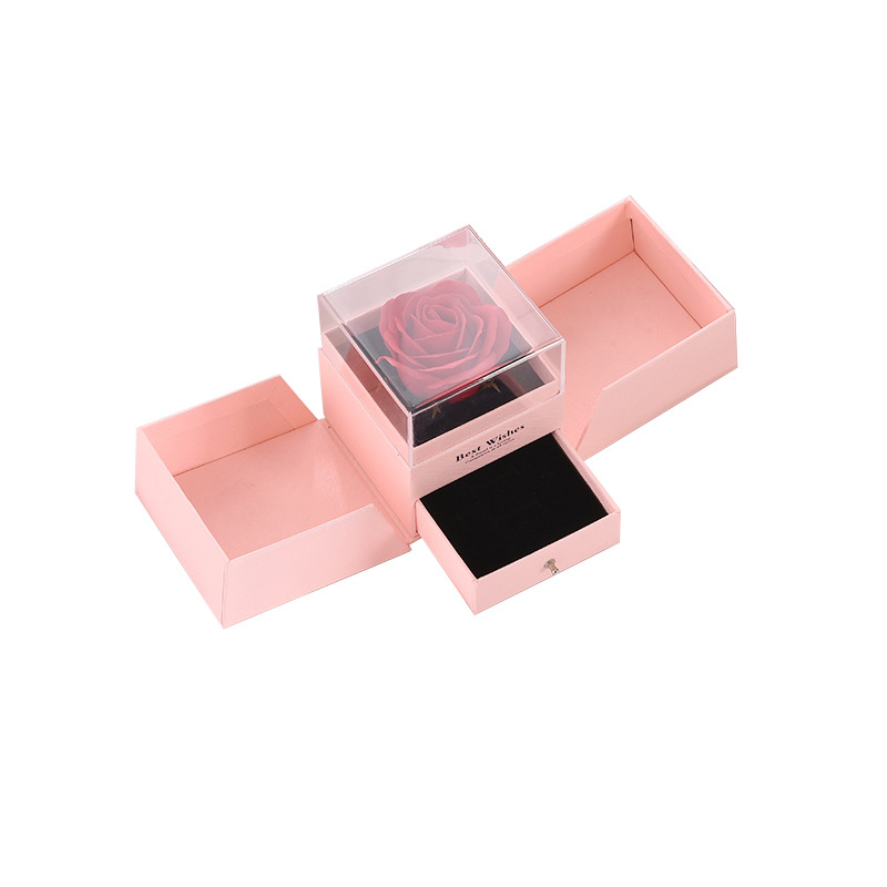 Valentine's Day Double-Door Rose-Shaped Lipstick and Jewelry Gift Set