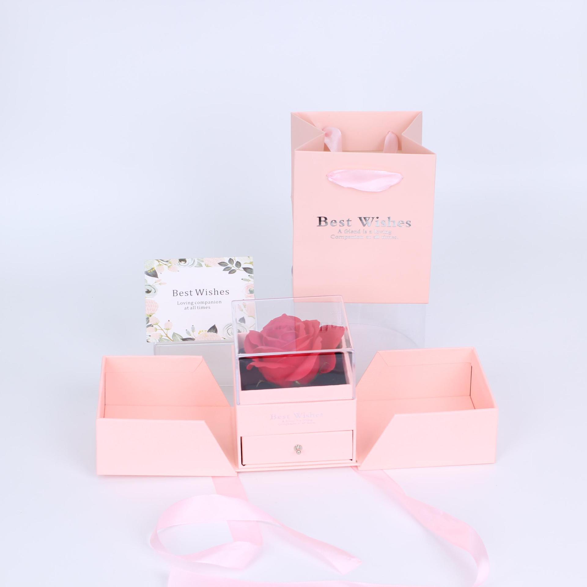 Valentine's Day Double-Door Rose-Shaped Lipstick and Jewelry Gift Set